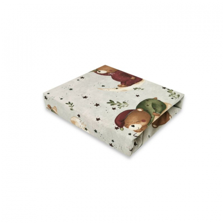 Mobilier si Lenjerie - Cearceaf cu elastic, MimiNu, Pentru patut co-sleeper, Vera, Dimensiune 89 x 51 cm, Din bumbac certificat Oeko Tex Standard 100, Teddy Bear On Moon