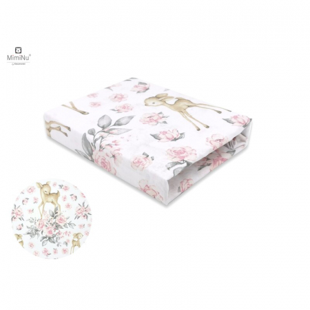 Cearceaf cu elastic, MimiNu, Pentru patut leagan sau patut co-sleeper, Dimensiune 90x40 cm, Din bumbac certificat Oeko Tex Standard 100, Sweet Deer Pink  [3]