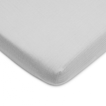 Mobilier si Lenjerie - Cearceaf cu elastic, New Baby, Din muselina, Pentru patut 120x60 cm, Din bumbac, 90x150 cm, Certificat Oeko Tex Standard 100, Grey