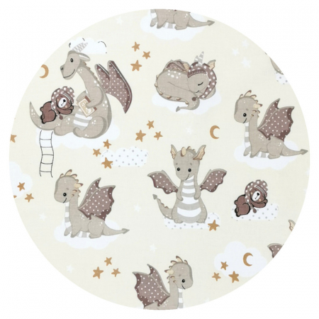 Cearceaf cu elastic, Qmini, Pentru patut 120X60 cm, Din bumbac certificat Oeko Tex Standard 100, Dragons Beige [3]