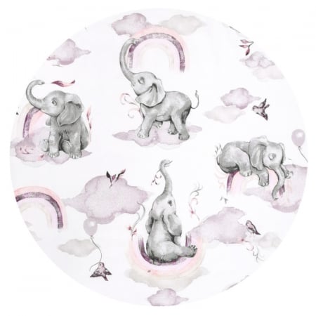 Cearceaf cu elastic, Qmini, Pentru patut 120x60 cm, Din bumbac certificat Oeko Tex Standard 100, Elephants on Rainbow Pink [3]