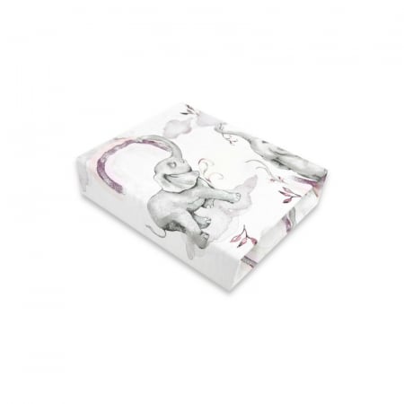 Mobilier si Lenjerie - Cearceaf cu elastic, Qmini, Pentru patut 120x60 cm, Din bumbac certificat Oeko Tex Standard 100, Elephants on Rainbow Pink
