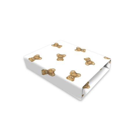 Mobilier si Lenjerie - Cearceaf cu elastic, Qmini, Pentru patut 120X60 cm, Din bumbac certificat Oeko Tex Standard 100, Teddy Toys