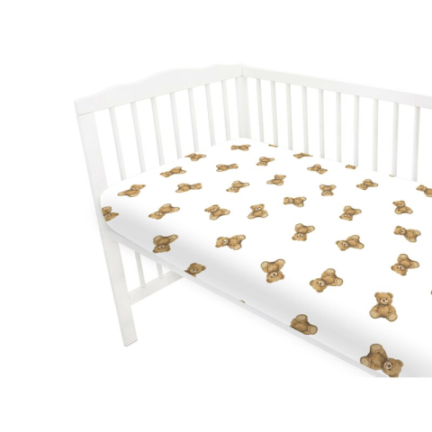 Cearceaf cu elastic, Qmini, Pentru patut 120X60 cm, Din bumbac certificat Oeko Tex Standard 100, Teddy Toys [2]