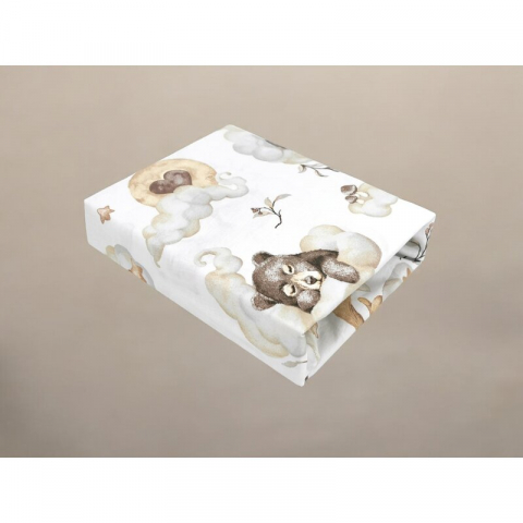 Cearceaf cu elastic, Qmini, Pentru patut co-sleeper, Aurora, Dimensiune 76 x 43 cm, Din bumbac certificat Oeko Tex Standard 100, Teddy Bear and Friends Beige [1]