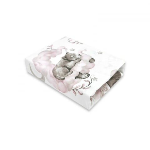 Mobilier si Lenjerie - Cearceaf cu elastic, Qmini, Pentru patut co-sleeper, Aurora, Dimensiune 76 x 43 cm, Din bumbac certificat Oeko Tex Standard 100, Teddy Bear and Friends Pink