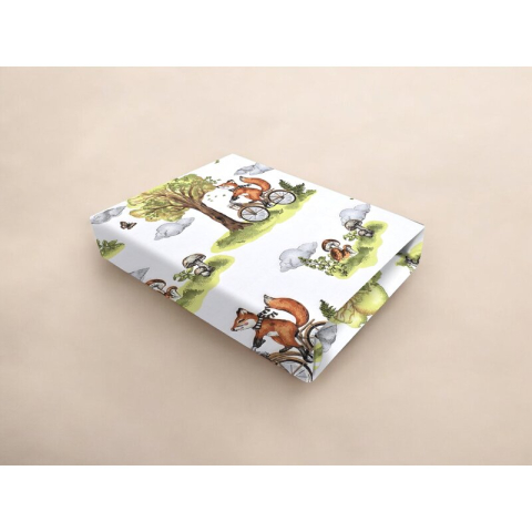 Cearceaf cu elastic, Qmini, Pentru patut co-sleeper, Leonie, Dimensiune 83 x 50 cm, Din bumbac certificat Oeko Tex Standard 100, Fox on bikes Natural [1]