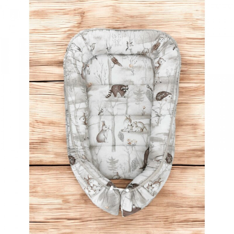 Cosulet bebelus, MimiNu, Pentru dormit, Baby Cocoon 75x55 cm, Husa 100% bumbac, Din bumbac certificat Oeko Tex Standard 100, Design, Woodland [1]