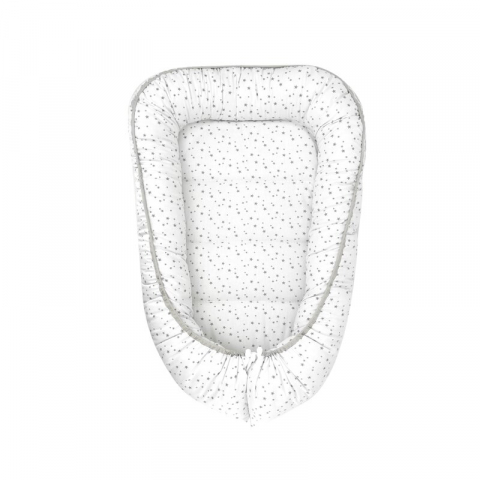 Mobilier si Lenjerie - Cosulet bebelus, MimiNu, Pentru dormit, Baby Cocoon 75x55 cm, Husa 100% bumbac, Din bumbac certificat Oeko Tex Standard 100, Mini Gray Stars
