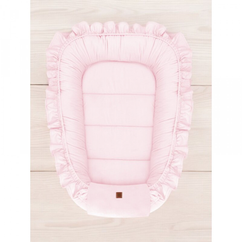 Cosulet bebelus, MimiNu, Pentru dormit, Baby Nest 55 x 75 cm, Cu Volanase, Din catifea, Pink [1]