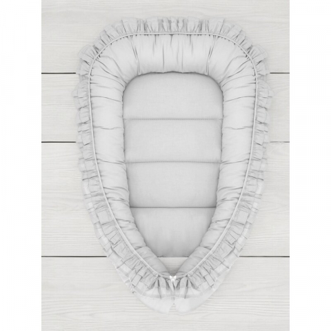 Cosulet bebelus, MimiNu, Pentru dormit, Baby Nest 55 x 75 cm, Cu Volanase, Husa 100% bumbac, Din bumbac certificat Oeko Tex Standard 100, Colectia Royal, Grey [1]