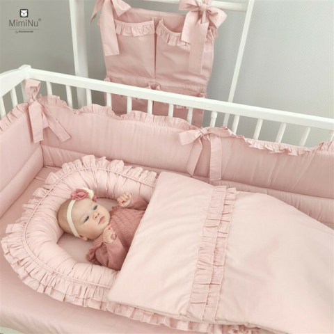 Cosulet bebelus, MimiNu, Pentru dormit, Baby Nest 55 x 75 cm, Cu Volanase, Husa 100% bumbac, Din bumbac certificat Oeko Tex Standard 100, Colectia Royal, Powder Pink [4]