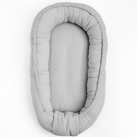 Cosulet bebelus, New Baby, Pentru dormit, Baby Nest 80 x 50 cm, Din muselina, Din materiale certificate Oeko Tex Standard 100, Light Grey [2]