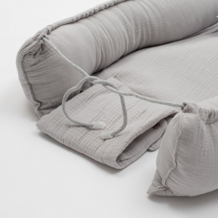 Cosulet bebelus, New Baby, Pentru dormit, Baby Nest 80 x 50 cm, Din muselina, Din materiale certificate Oeko Tex Standard 100, Light Grey [4]
