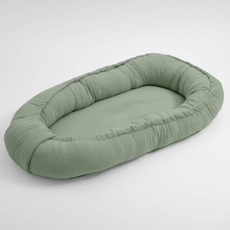 Mobilier si Lenjerie - Cosulet bebelus, New Baby, Pentru dormit, Baby Nest 80 x 50 cm, Din muselina, Din materiale certificate Oeko Tex Standard 100, Salvia