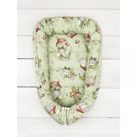 Cosulet bebelus, Qmini, Pentru dormit, Baby Cocoon 75x55 cm, Husa 100% bumbac, Din bumbac certificat Oeko Tex Standard 100, Frogs [1]