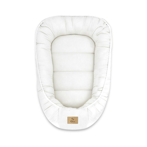 Mobilier si Lenjerie - Cosulet bebelus, Qmini, Pentru dormit, Baby Nest 55 x 75 cm, Husa 100% muselina dubla, Material certificat Oeko Tex Standard 100, Cream