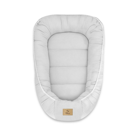 Mobilier si Lenjerie - Cosulet bebelus, Qmini, Pentru dormit, Baby Nest 55 x 75 cm, Husa 100% muselina dubla, Material certificat Oeko Tex Standard 100, Gray