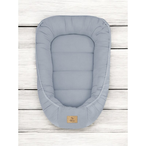 Cosulet bebelus, Qmini, Pentru dormit, Baby Nest 55 x 75 cm, Husa 100% muselina dubla, Material certificat Oeko Tex Standard 100, Jeans [1]