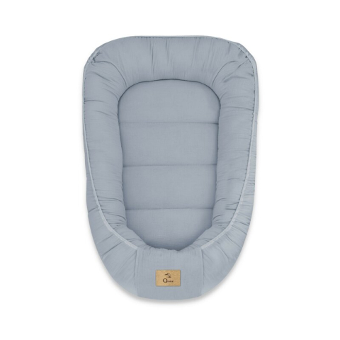 Mobilier si Lenjerie - Cosulet bebelus, Qmini, Pentru dormit, Baby Nest 55 x 75 cm, Husa 100% muselina dubla, Material certificat Oeko Tex Standard 100, Jeans