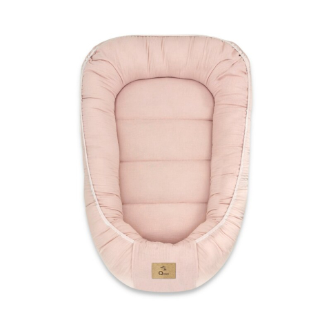 Mobilier si Lenjerie - Cosulet bebelus, Qmini, Pentru dormit, Baby Nest 55 x 75 cm, Husa 100% muselina dubla, Material certificat Oeko Tex Standard 100, Powder Pink