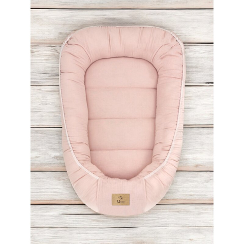 Cosulet bebelus, Qmini, Pentru dormit, Baby Nest 55 x 75 cm, Husa 100% muselina dubla, Material certificat Oeko Tex Standard 100, Powder Pink [1]