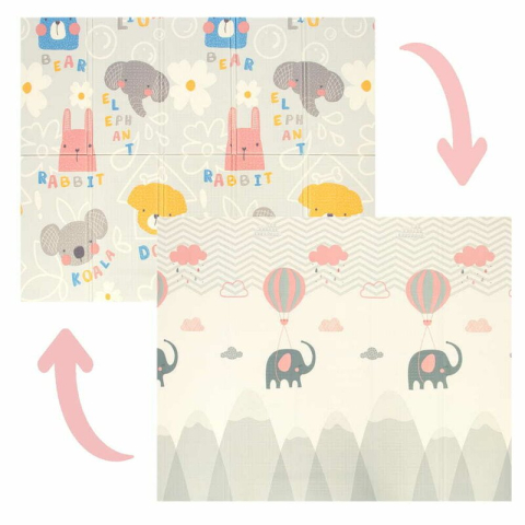 Jucarii si Jocuri - Covoras de joaca, Bocioland, Grey Elephant, Pliabil, Protectie impotriva loviturilor, Dimensiune mare, 180 x 150 cm, Cu Imprimeu pe ambele parti, Potrivit pentru utlizare atat in interior, cat si in e