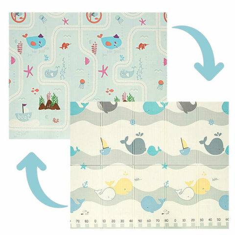 Jucarii si Jocuri - Covoras de joaca, Bocioland, Water City, Pliabil, Protectie impotriva loviturilor, Dimensiune mare, 180 x 150 cm, Cu Imprimeu pe ambele parti, Potrivit pentru utlizare atat in interior, cat si in exte