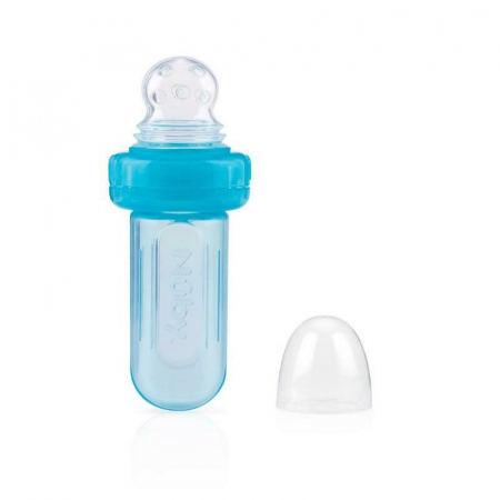 Alaptare si Hranire - Dispozitiv de hranire, Nuby, Pentru alimente lichide sau semi-solide, Silicon, Fara BPA, 6+ luni, Albastru