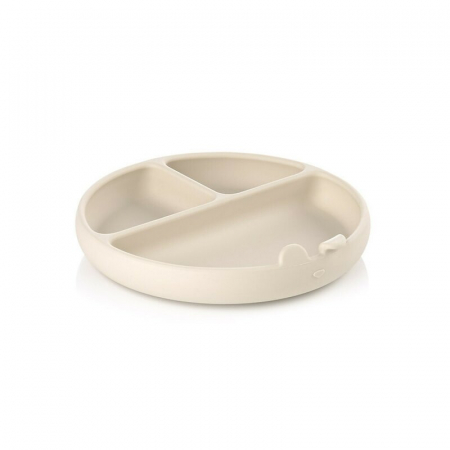 Alaptare si Hranire - Farfurie BLW, Jane, Din silicon, Cu ventuze, 17 x 17 x 4 cm, BPA Free, Sand