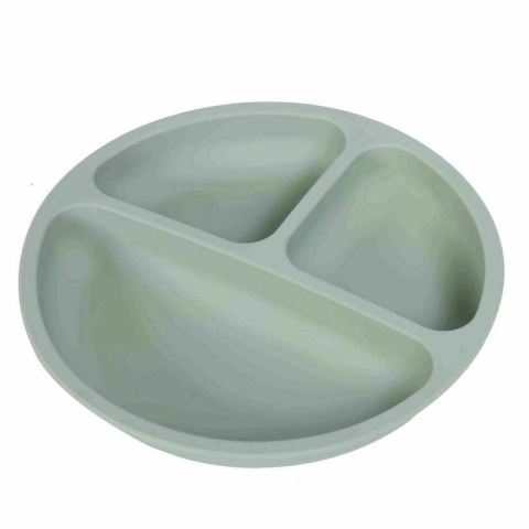 Alaptare si Hranire - Farfurie compartimentata, Bocioland, Rotunda, Cu 3 compartimente, Silicon, Fara BPA, 6-36 luni, Green