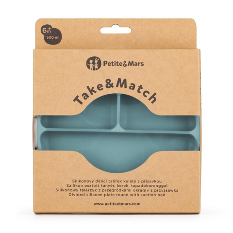 Farfurie compartimentata, Petite&Mars, Take&Match, Din silicon, Rotunda, Cu ventuza si 3 compartimente, Adecvata pentru masina de spalat vase si microunde, Nu absoarbe mirosuri, Fara BPA, 500 ml, 6 lu [7]