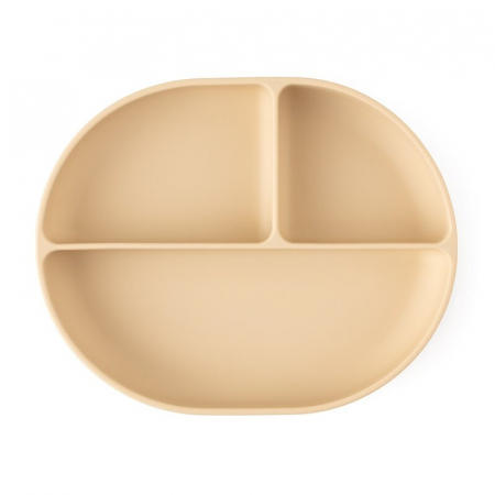 Farfurie compartimentata, Petite&Mars, Take&Match, Ovala, Cu ventuza si 3 compartimente, Silicon, Fara BPA, 630 ml, 6 luni+, Bej [1]