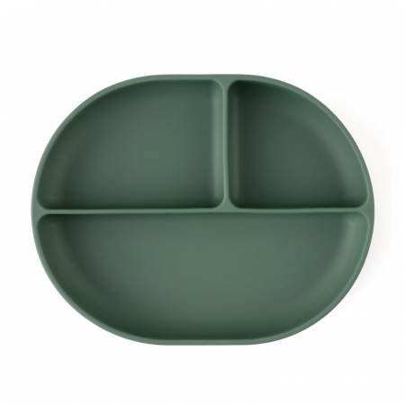 Farfurie compartimentata, Petite&Mars, Take&Match, Ovala, Cu ventuza si 3 compartimente, Silicon, Fara BPA, 630 ml, 6 luni+, Verde [1]