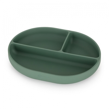 Alaptare si Hranire - Farfurie compartimentata, Petite&Mars, Take&Match, Ovala, Cu ventuza si 3 compartimente, Silicon, Fara BPA, 630 ml, 6 luni+, Verde
