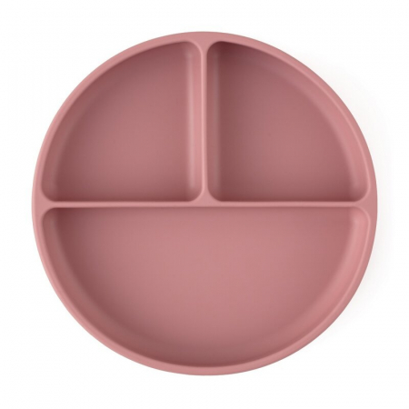 Farfurie compartimentata, Petite&Mars, Take&Match, Rotunda, Cu ventuza si 3 compartimente, Silicon, Fara BPA, 500 ml, 6 luni+, Roz [1]