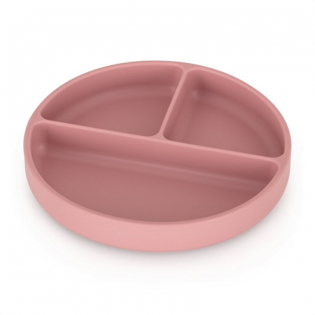 Alaptare si Hranire - Farfurie compartimentata, Petite&Mars, Take&Match, Rotunda, Cu ventuza si 3 compartimente, Silicon, Fara BPA, 500 ml, 6 luni+, Roz