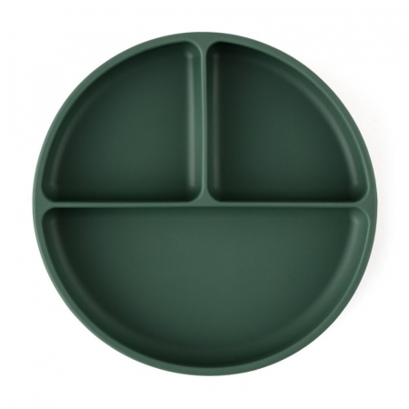 Farfurie compartimentata, Petite&Mars, Take&Match, Rotunda, Cu ventuza si 3 compartimente, Silicon, Fara BPA, 500 ml, 6 luni+, Verde [1]