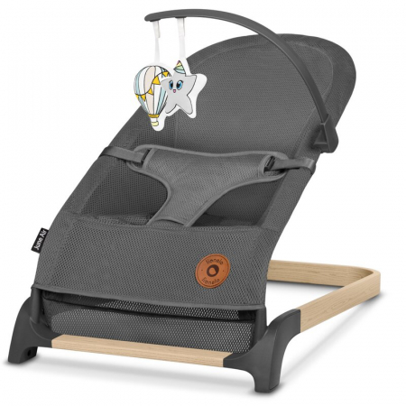 Balansoare si Leagane - Fotoliu balansoar, Lionelo June AIR, Cu arcada cu jucarii, Ergonomic, Permite circulatia aerului, Balansare manuala, Pliabil, 0 luni+, Gri