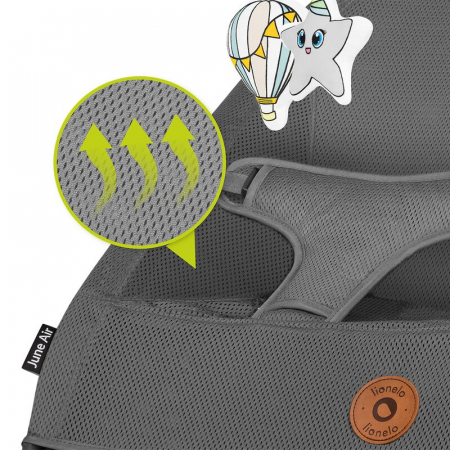 Fotoliu balansoar, Lionelo June AIR, Cu arcada cu jucarii, Ergonomic, Permite circulatia aerului, Balansare manuala, Pliabil, 0 luni+, Gri [16]