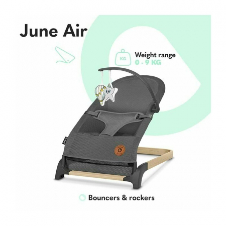 Fotoliu balansoar, Lionelo June AIR, Cu arcada cu jucarii, Ergonomic, Permite circulatia aerului, Balansare manuala, Pliabil, 0 luni+, Gri [12]