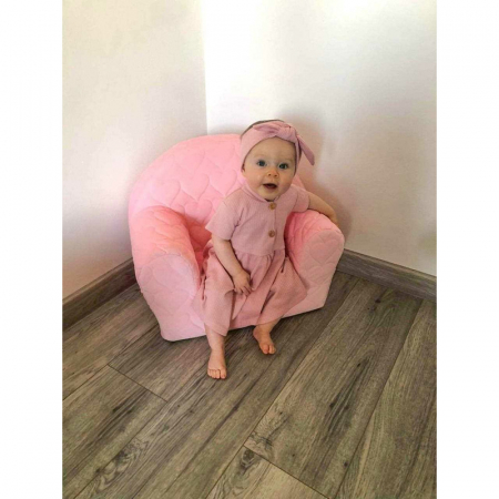 Fotoliu din burete, New Baby, Hearts, Pentru copii, Cu buzunar lateral, Din tesatura de catifea, Cu Husa detasabila, Din materiale certificate Oeko Tex Standard 100, 9 luni - 5 ani, Pink [8]