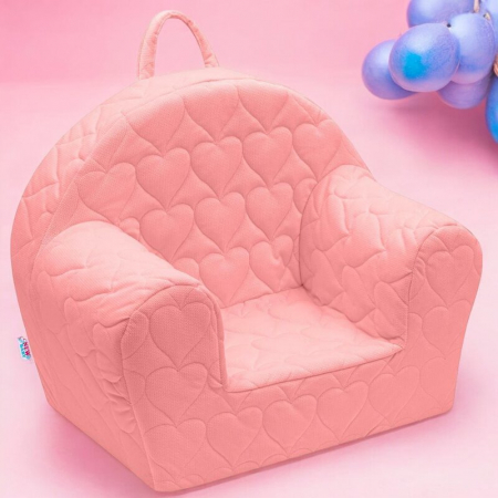 Fotoliu din burete, New Baby, Hearts, Pentru copii, Cu buzunar lateral, Din tesatura de catifea, Cu Husa detasabila, Din materiale certificate Oeko Tex Standard 100, 9 luni - 5 ani, Pink [1]