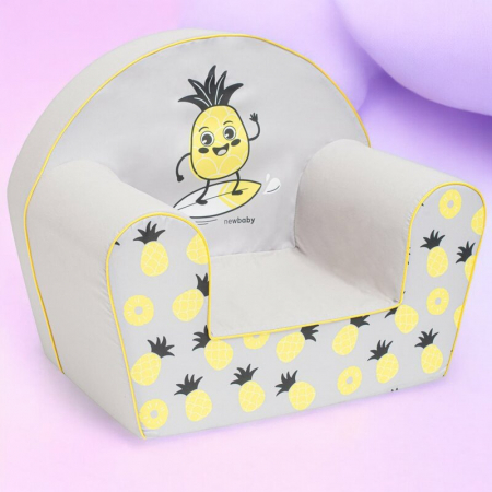 Fotoliu din burete, New Baby, Pentru copii, 42x53, Din spuma, Cu husa din bumbac, 9 luni - 5 ani, Pineapple [1]