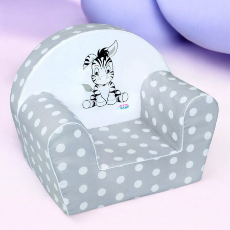 Fotoliu din burete, New Baby, Pentru copii, 42x53, Din spuma, Cu husa din bumbac, 9 luni - 5 ani, Zebra Grey [1]