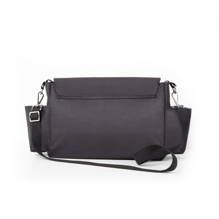Geanta pentru scutece si organizator carucior, Petite&Mars, Sara, 2 in 1, Cu 7 buzunare, 1 buzunar cu izolatie termica, Dimensiune compacta, 40x23x10 cm, Negru/Maro [4]