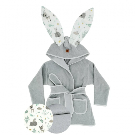 Baie si Igiena - Halat de baie, MimiNu, Cu urechi, 2 - 5 ani, Moale, Cu buzunare, Cu cordon, Din bumbac si thermo fleece, Materiale certificate Oeko Tex Standard 100, Forest Friends Mint
