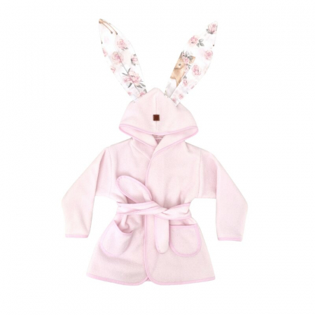 Baie si Igiena - Halat de baie, MimiNu, Cu urechi, 2 - 5 ani, Moale, Cu buzunare, Cu cordon, Din bumbac si thermo fleece, Materiale certificate Oeko Tex Standard 100, Sweet Deer Pink