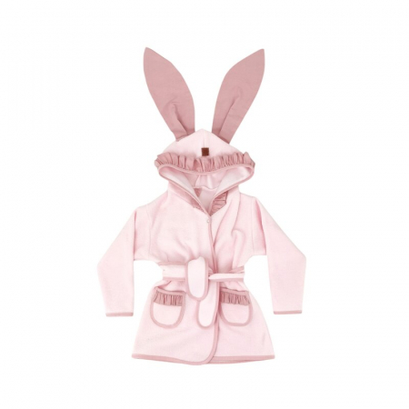 Baie si Igiena - Halat de baie, MimiNu, Cu urechi, 6 - 24 luni Moale, Cu volanase, Cu buzunare, Cu cordon, Din bumbac si thermo fleece, Materiale certificate Oeko Tex Standard 100, Colectia Royal, Powder Pink