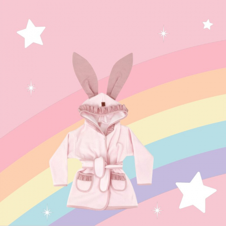 Halat de baie, MimiNu, Cu urechi, 6 - 24 luni Moale, Cu volanase, Cu buzunare, Cu cordon, Din bumbac si thermo fleece, Materiale certificate Oeko Tex Standard 100, Colectia Royal, Powder Pink [1]